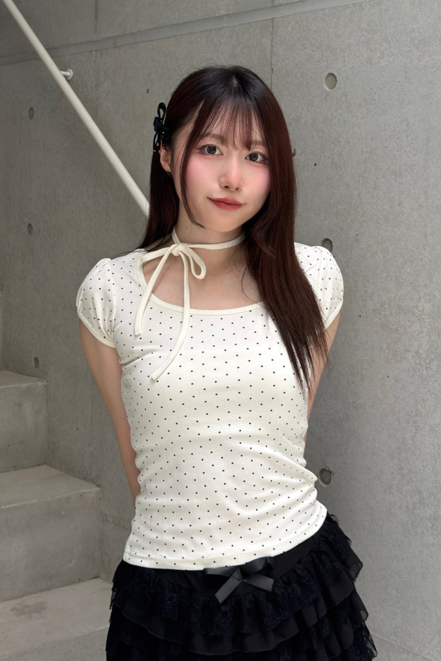 ドットリボンパフスリーブTシャツ KSG20883