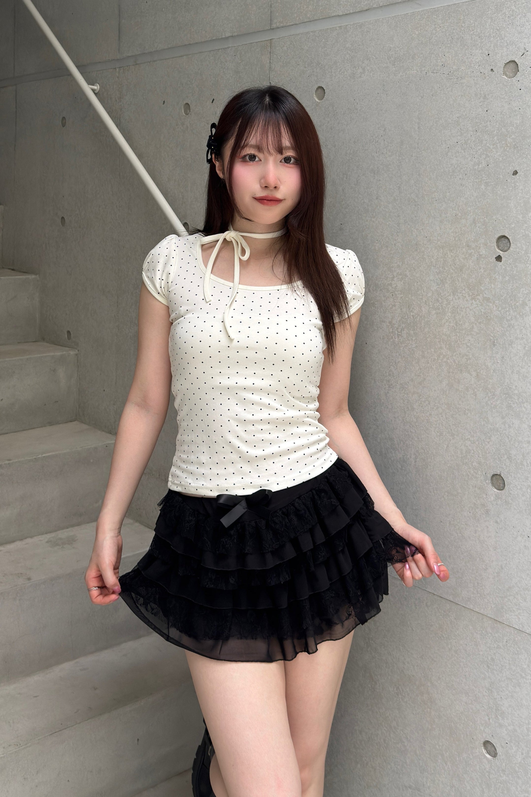 ドットリボンパフスリーブTシャツ KSG20883