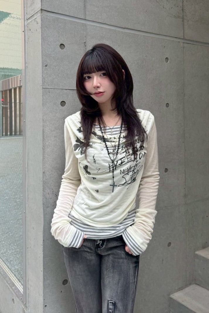 border pattern layered tops KSG20817