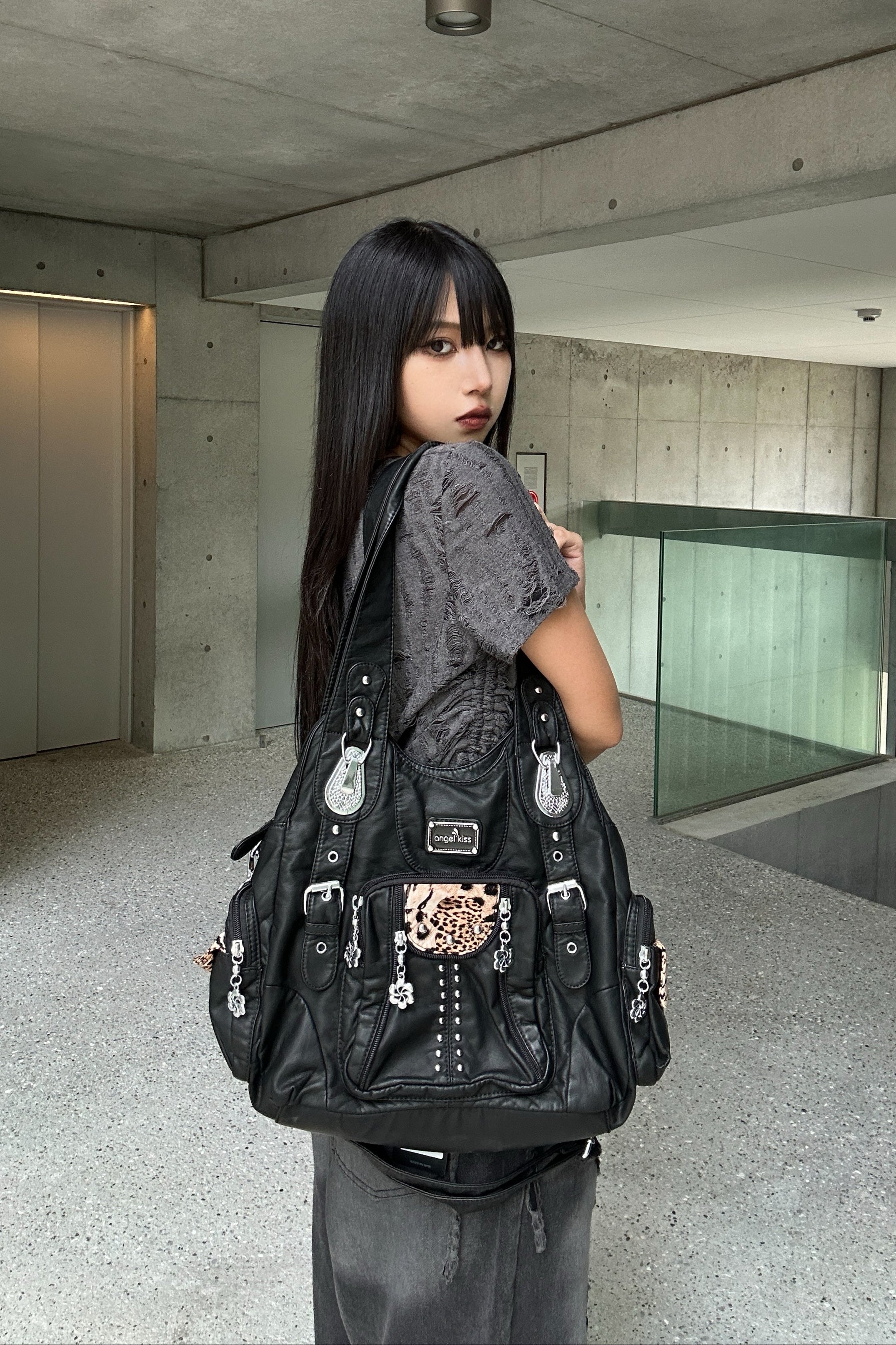 reopard leather 2way bag KSG40074