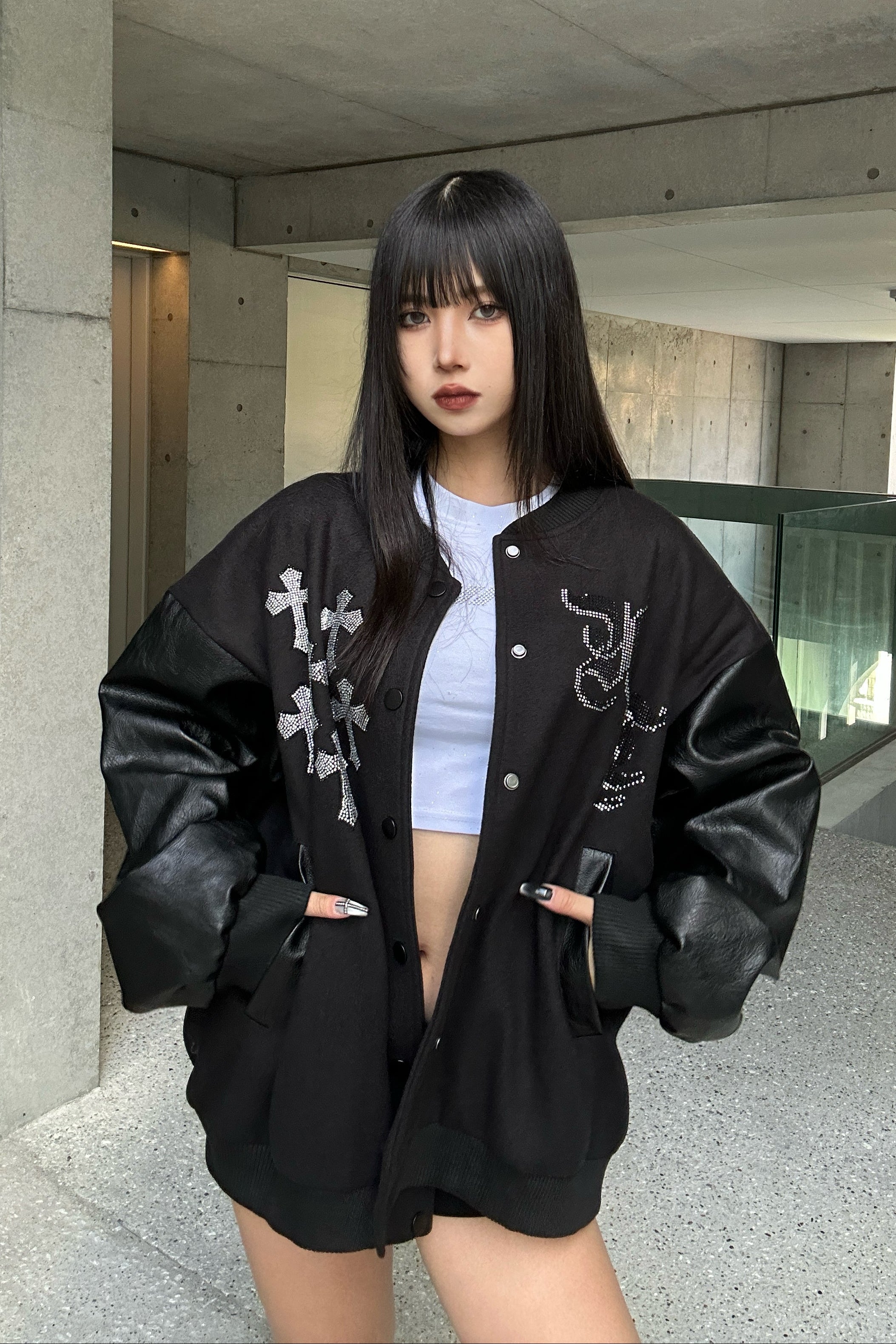 Rhinestone Cross Studium Jacket KSG30056