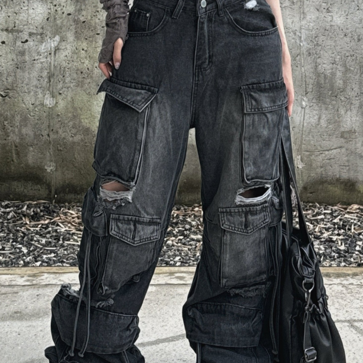 ダメージルーズワイドカーゴデニム KSG19014 | 韓国ストリート ダメージルーズワイドカーゴデニム KSG19014 | 韓国ストリート