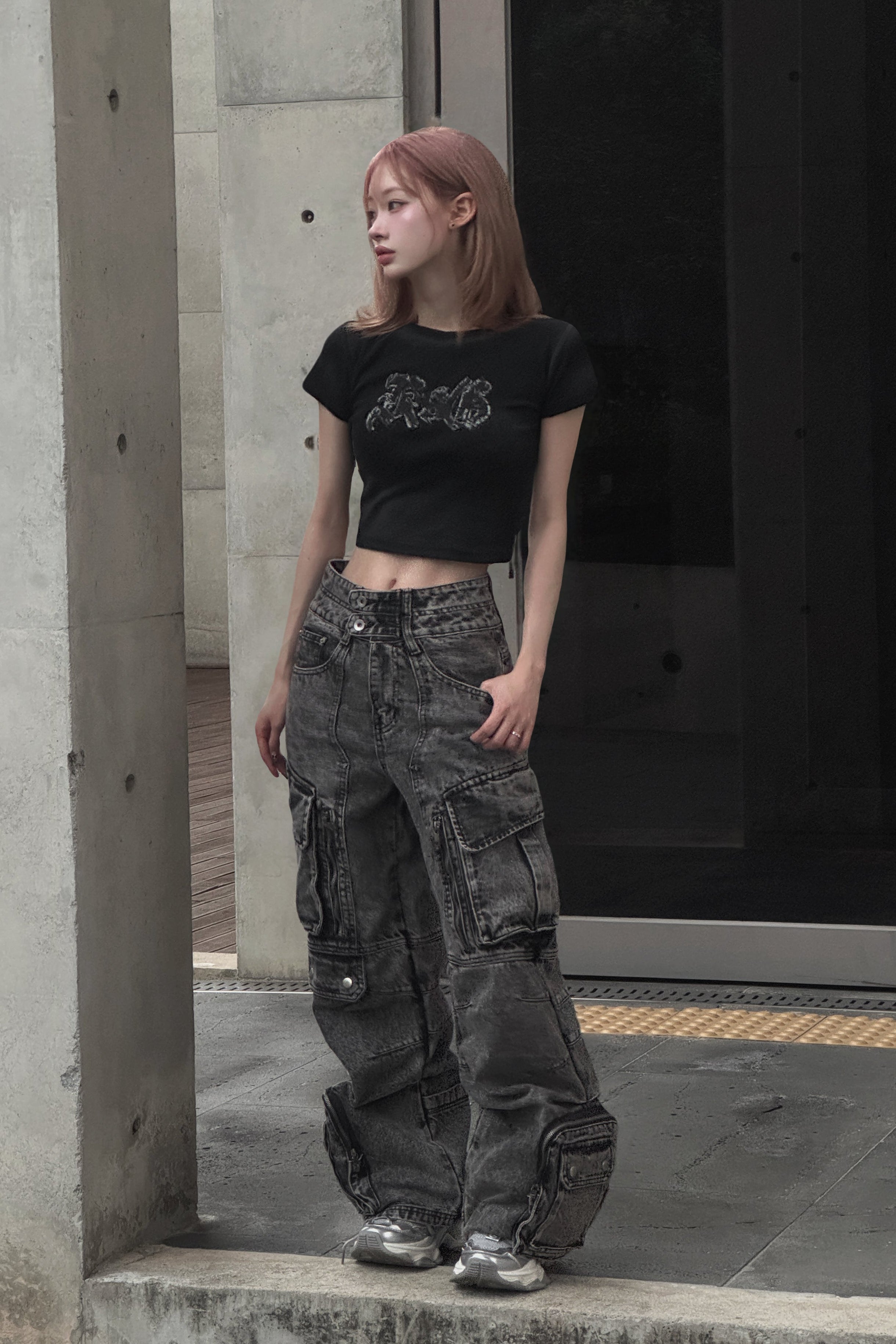 ダメージロゴクロップドTシャツ KSG20932