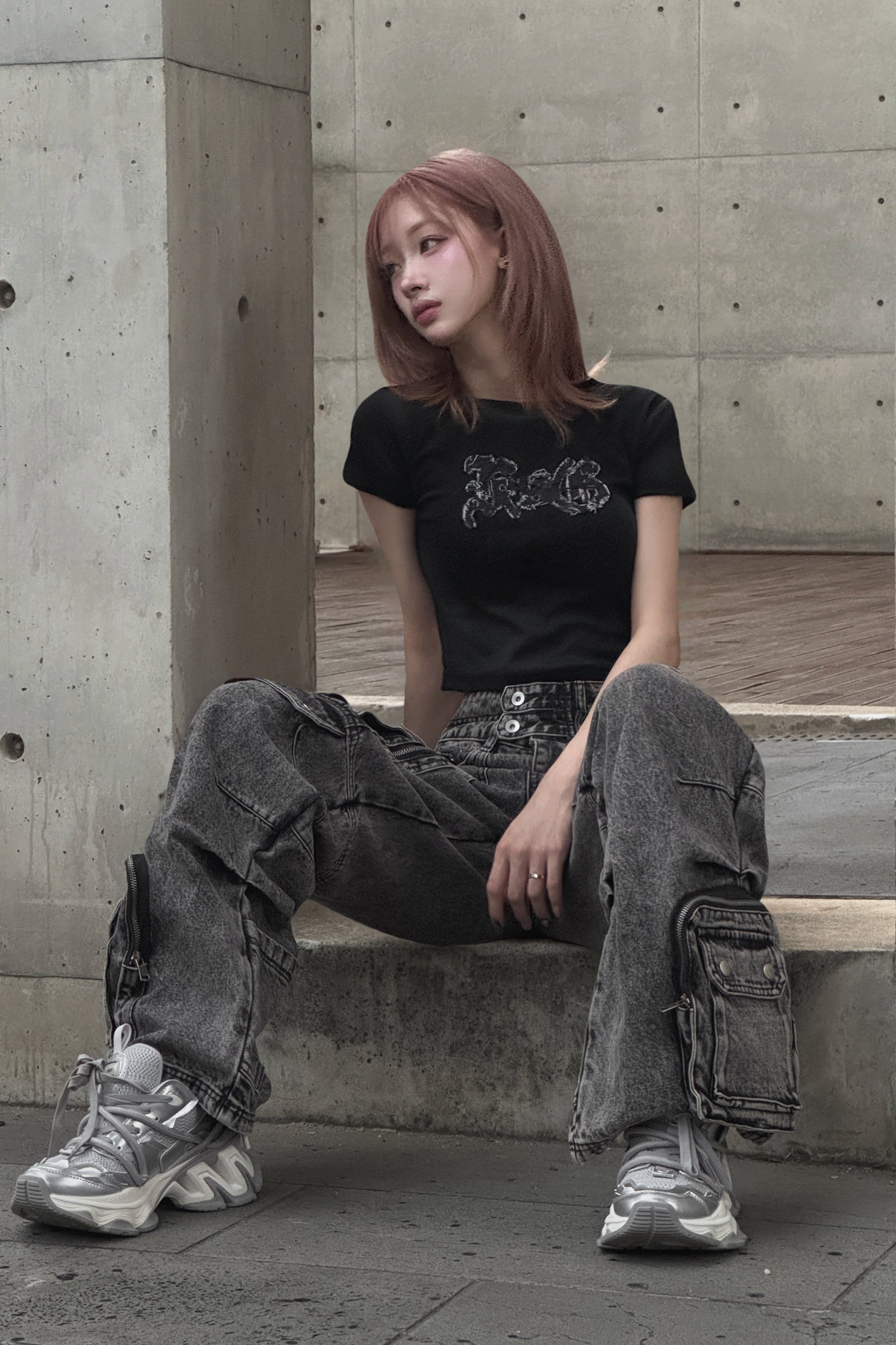 ダメージロゴクロップドTシャツ KSG20932