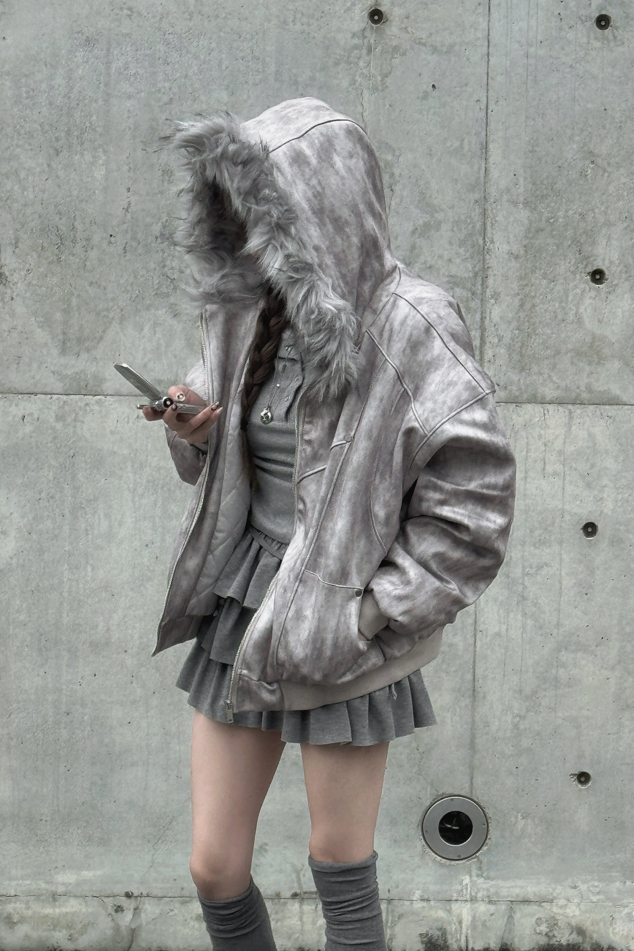 Wash Gray Fur Down Jacket KSG30051