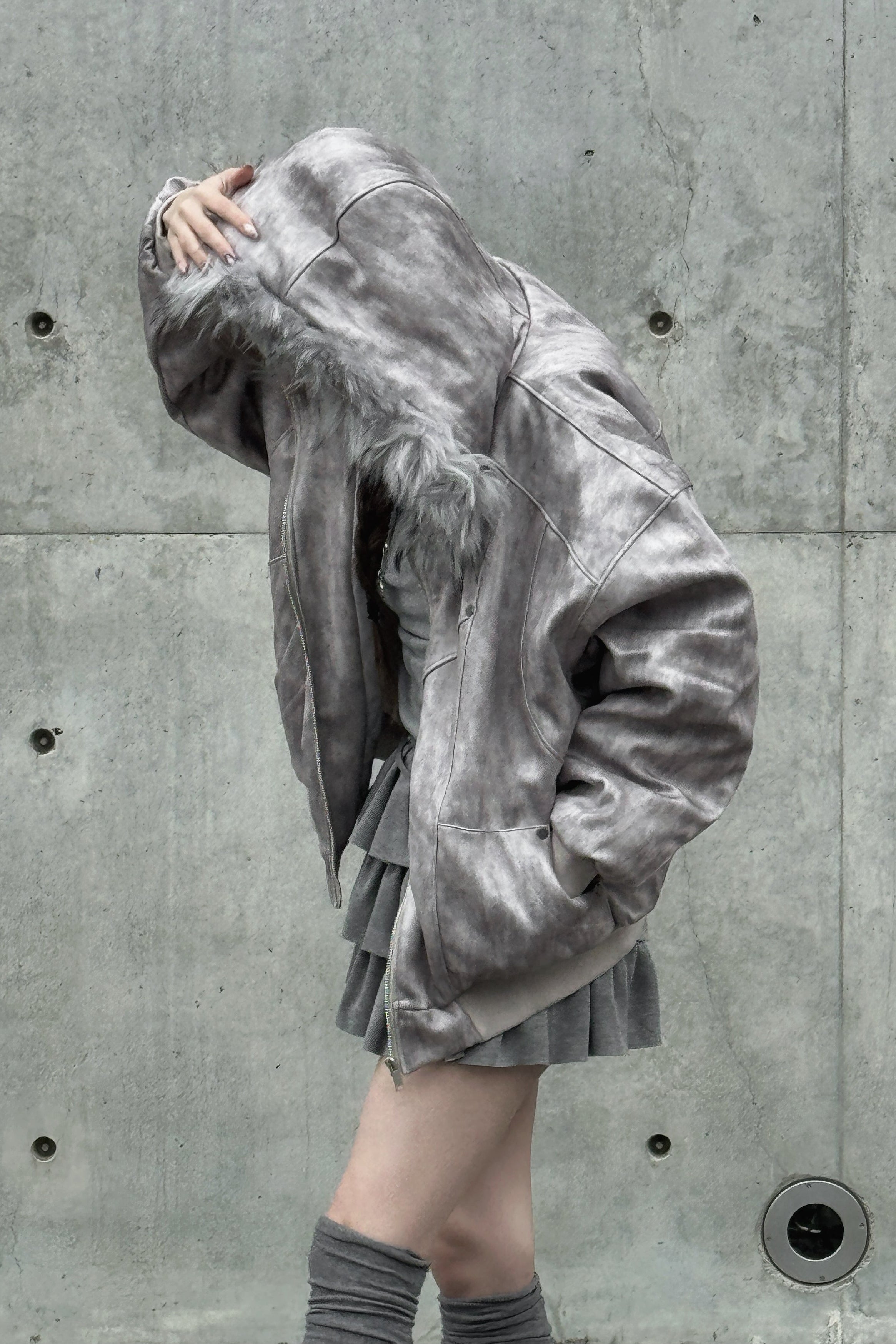 Wash Gray Fur Down Jacket KSG30051