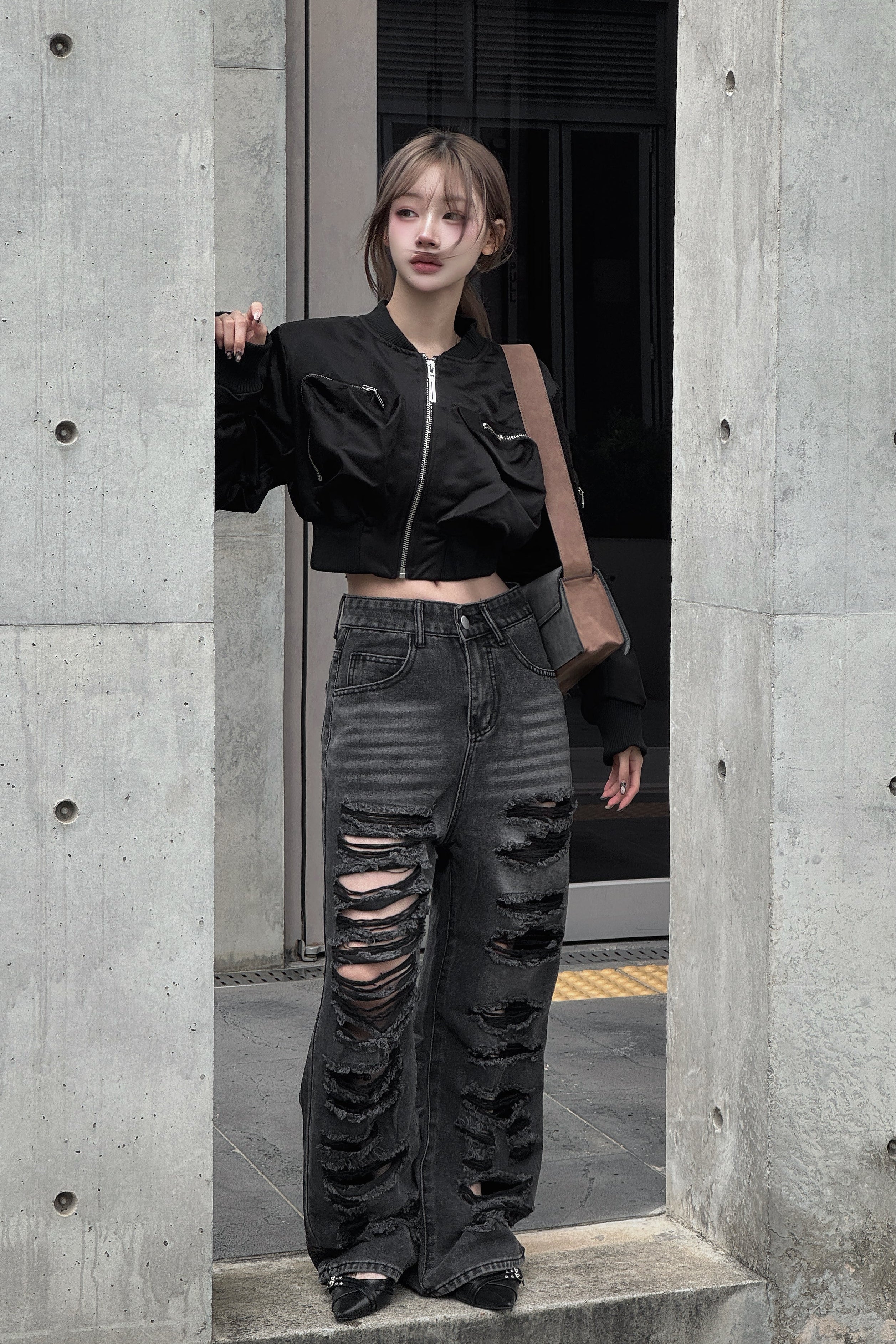 multi damage wide denim KSG19313