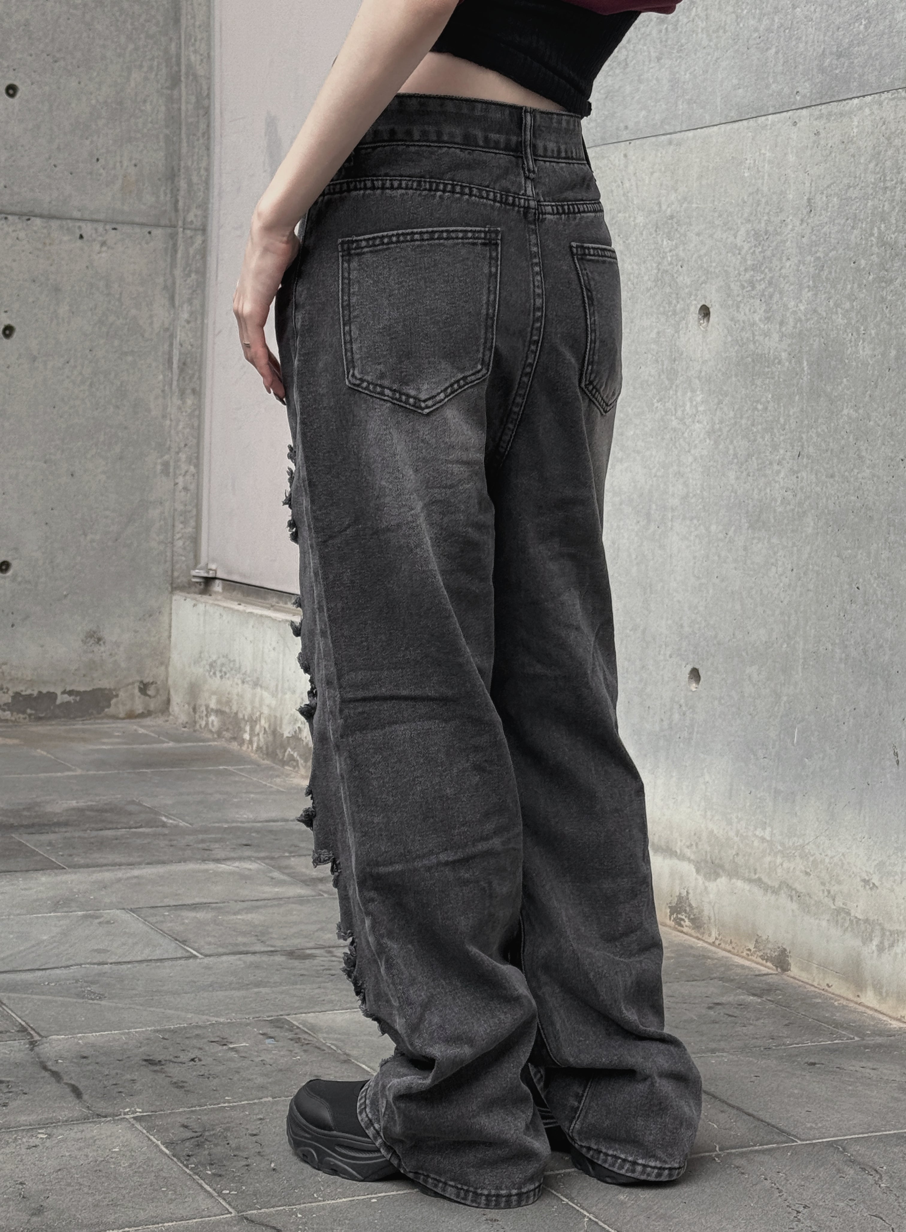 multi damage wide denim KSG19313