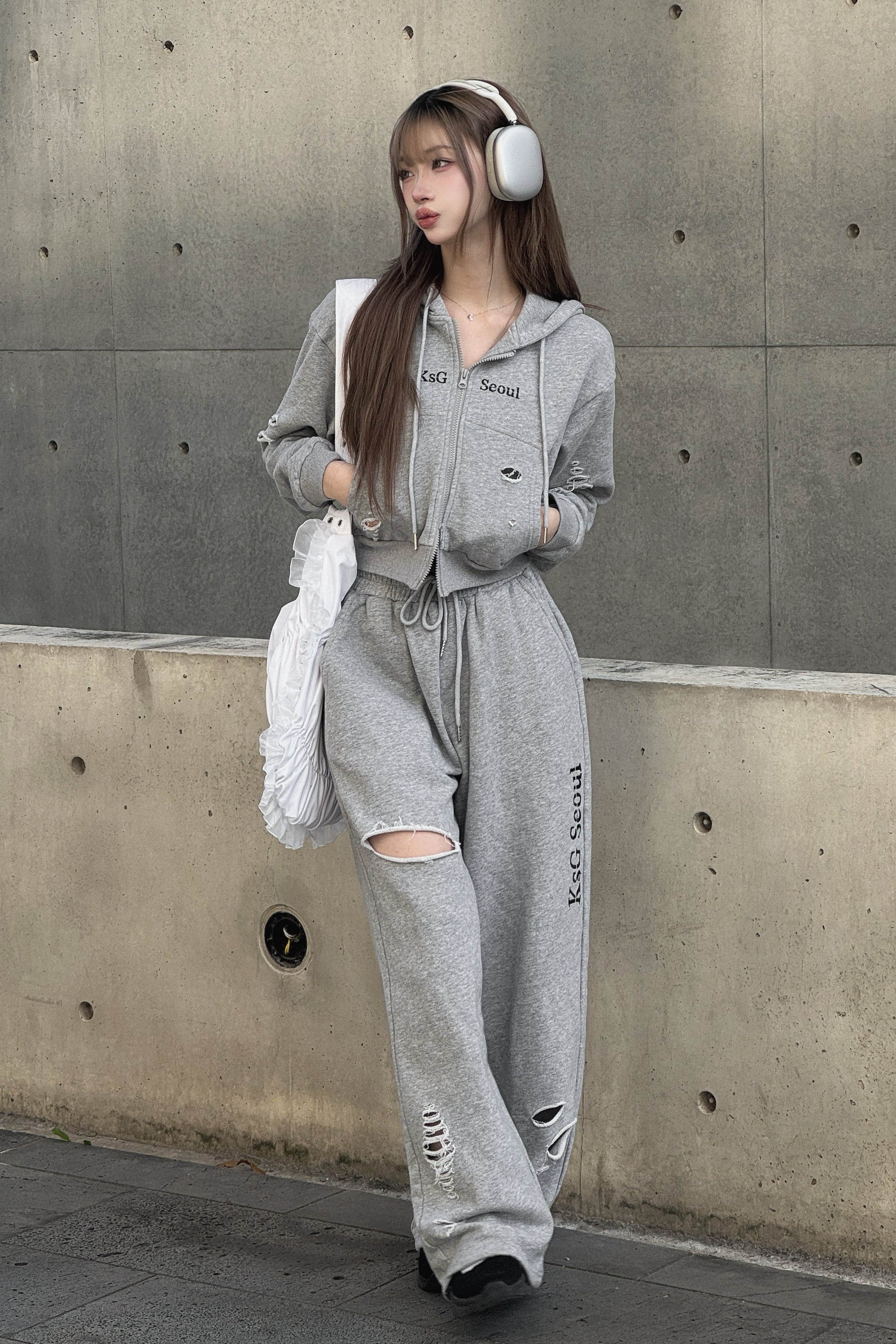 クロップドダブルジップダメージセットアップ KSG30046