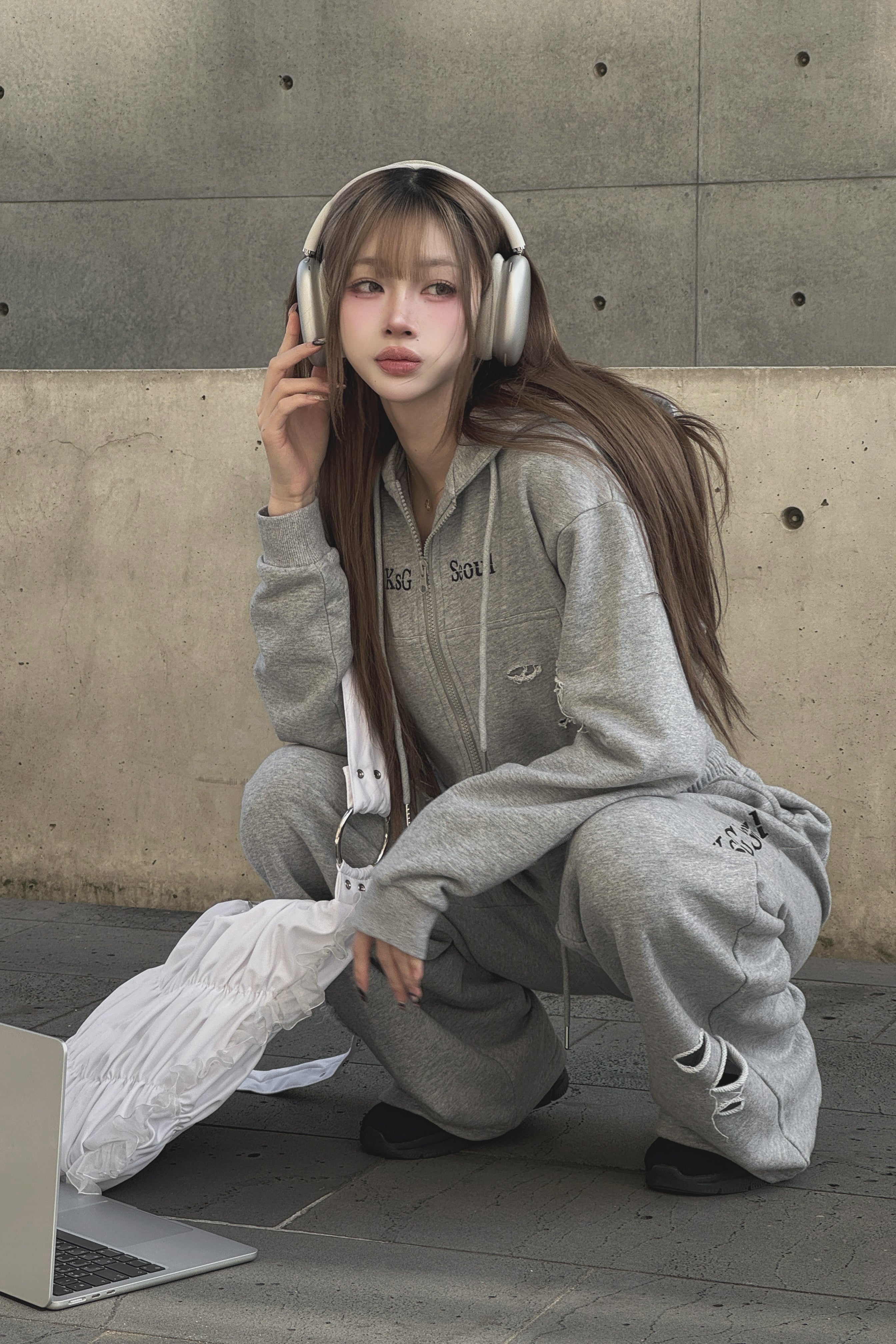 クロップドダブルジップダメージセットアップ KSG30046