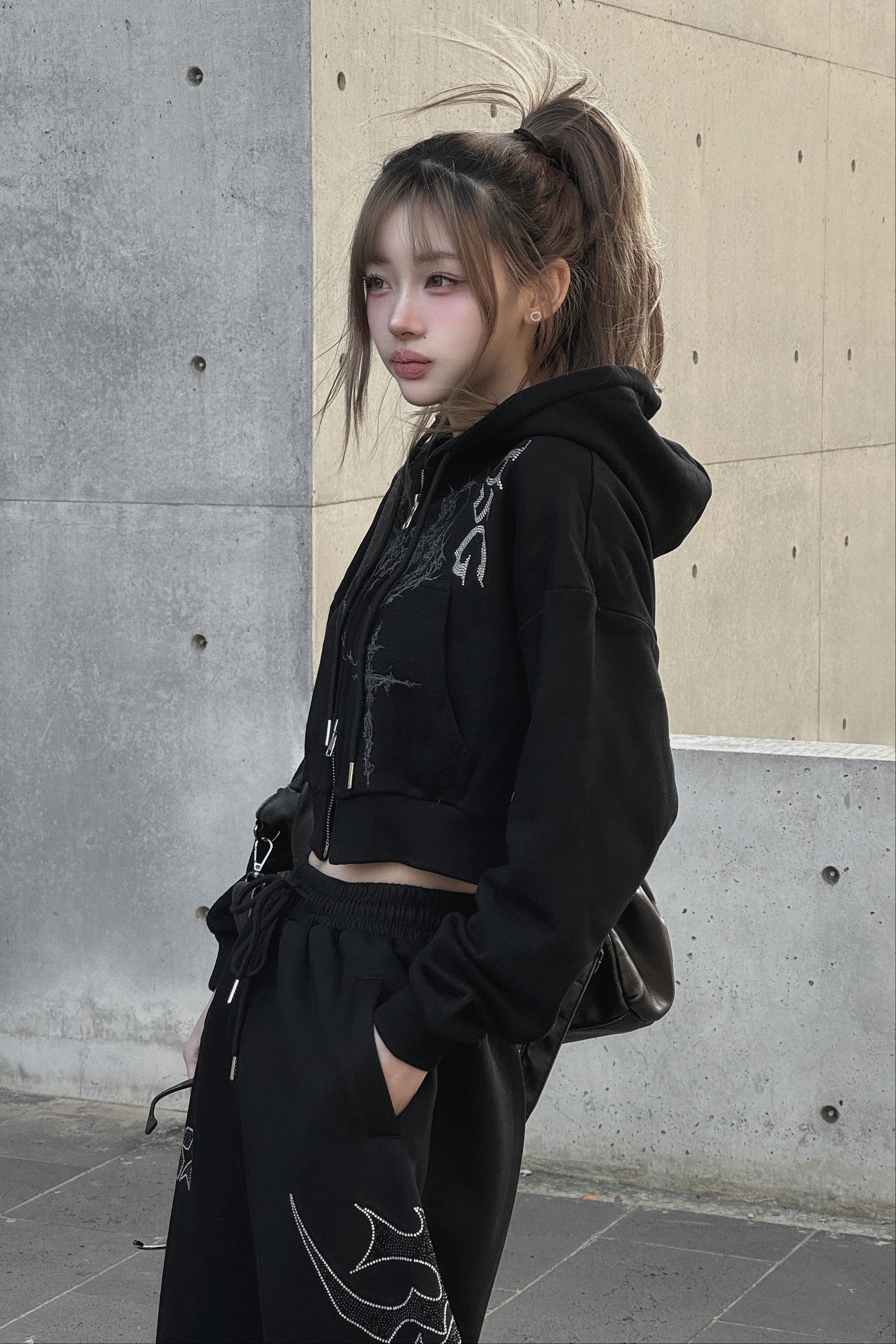 クロップドビジュープリントパーカー KSG20934