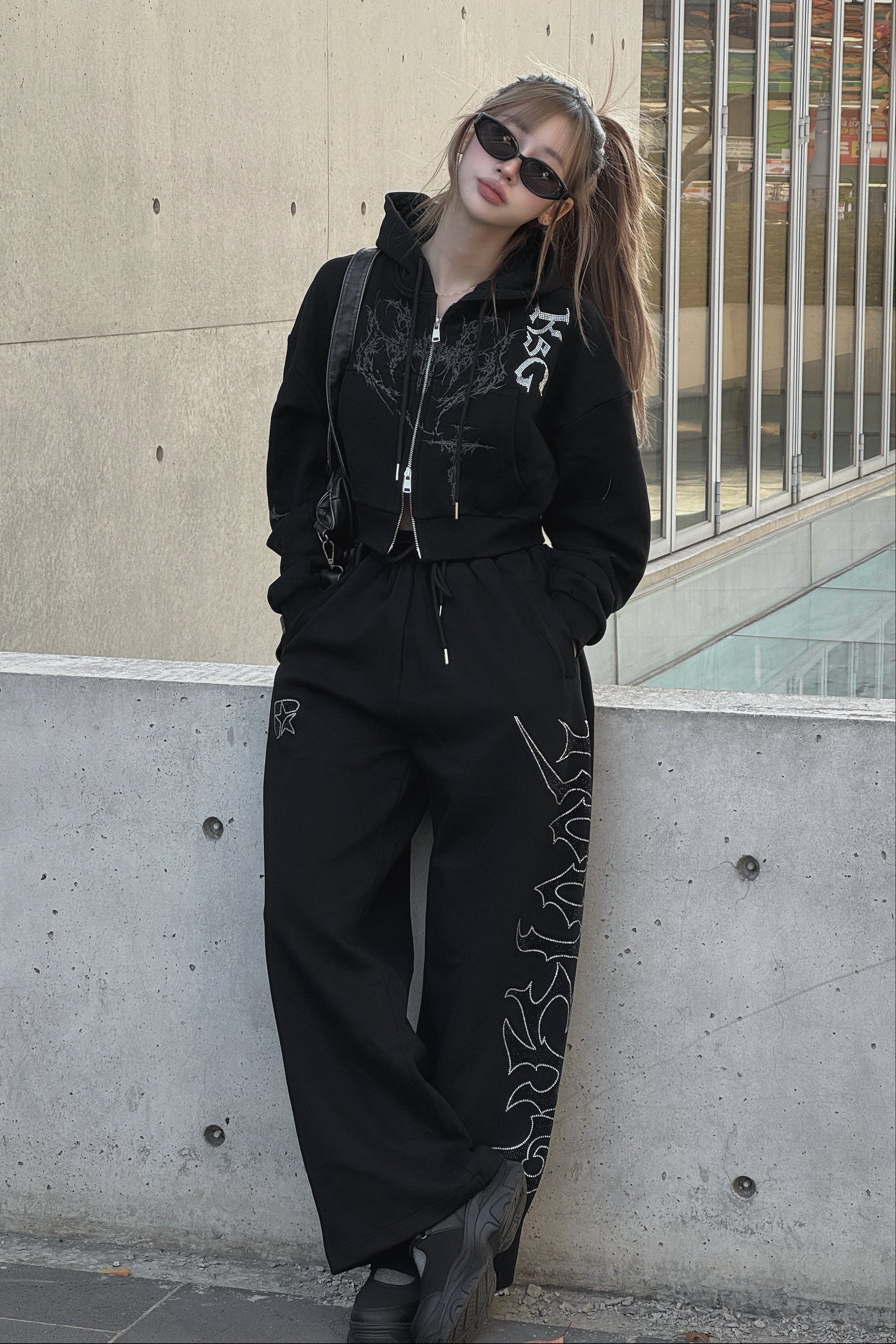 クロップドビジュープリントパーカー KSG20934