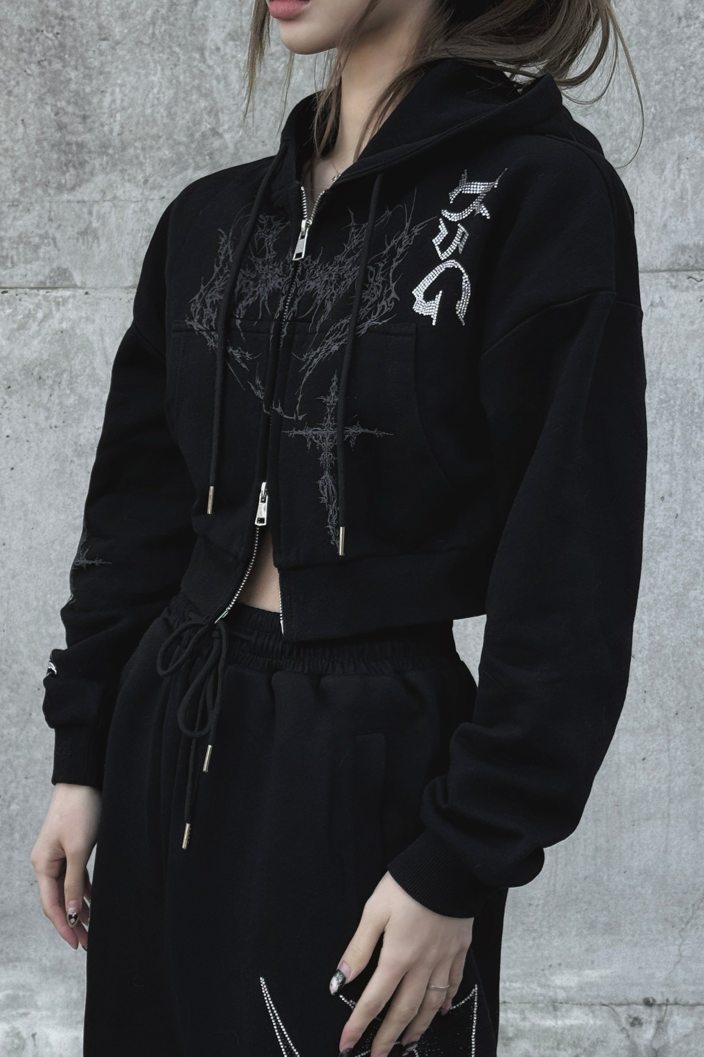 クロップドビジュープリントパーカー KSG20934