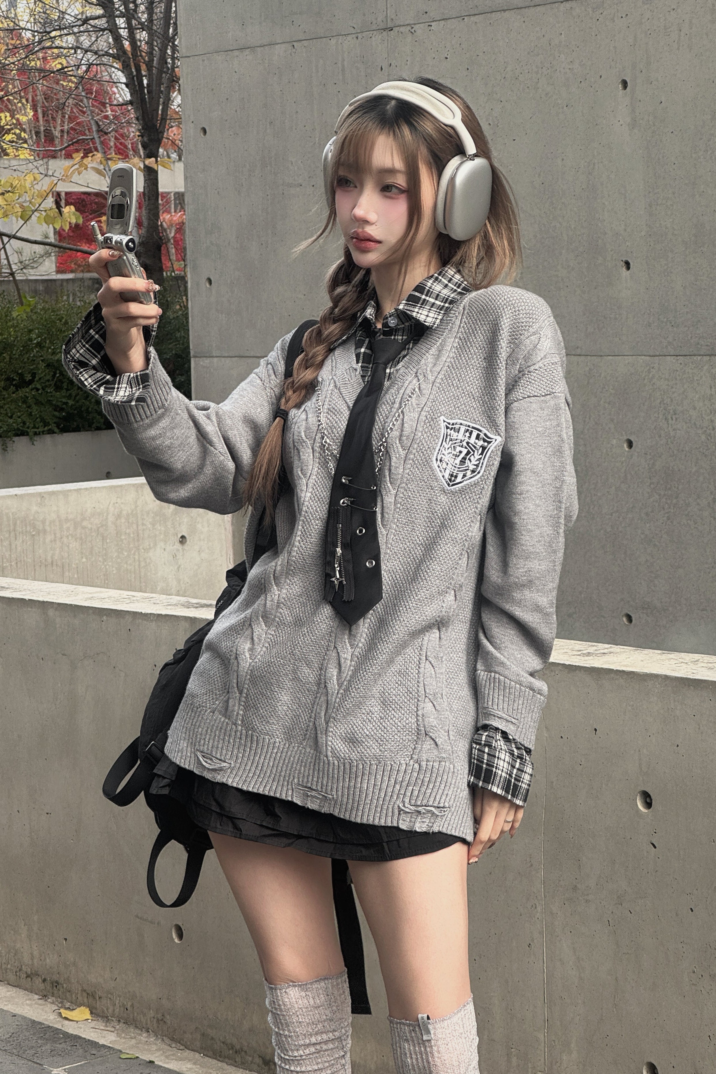 エンブレムチェックニット KSG21126