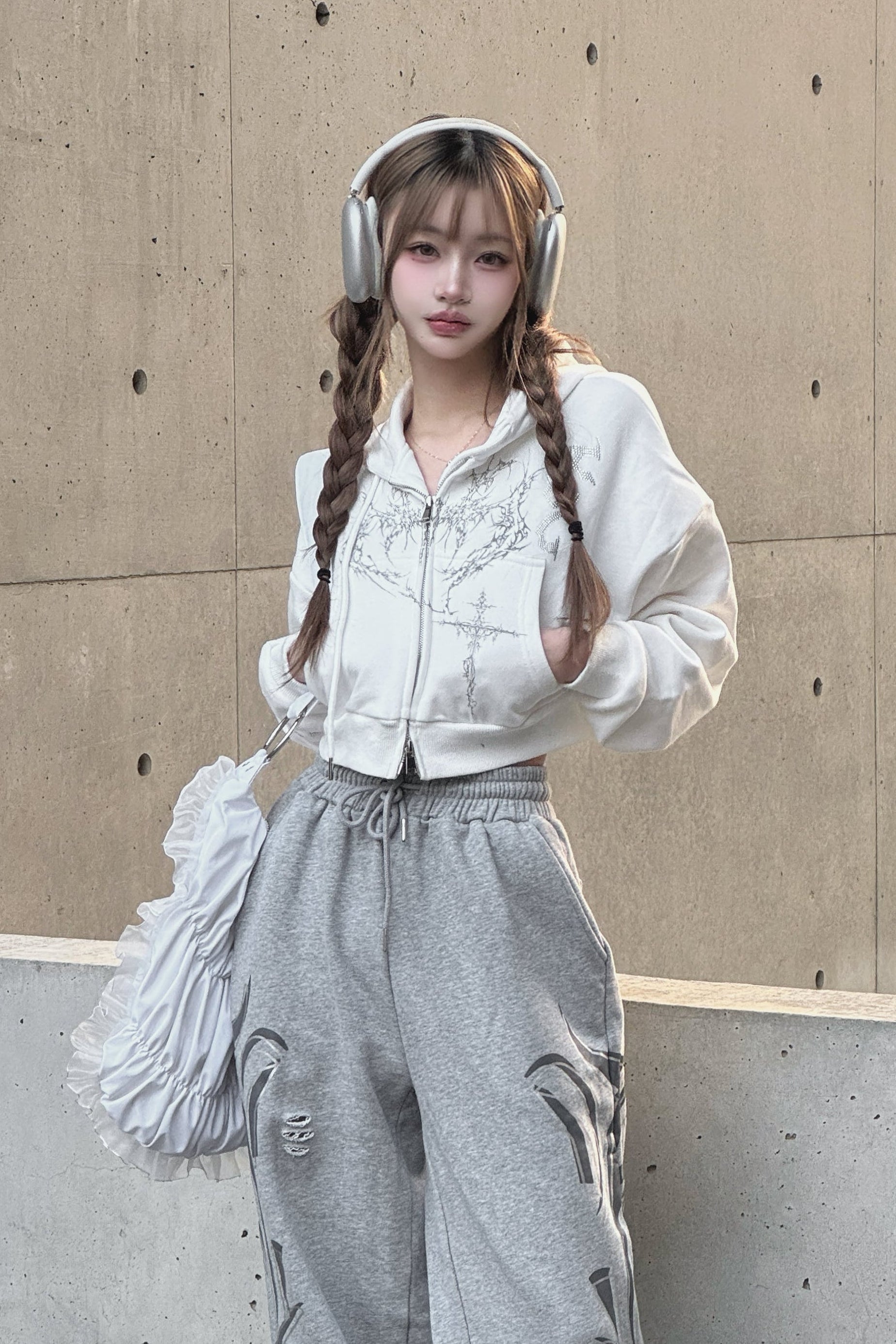 クロップドビジュープリントパーカー KSG20934