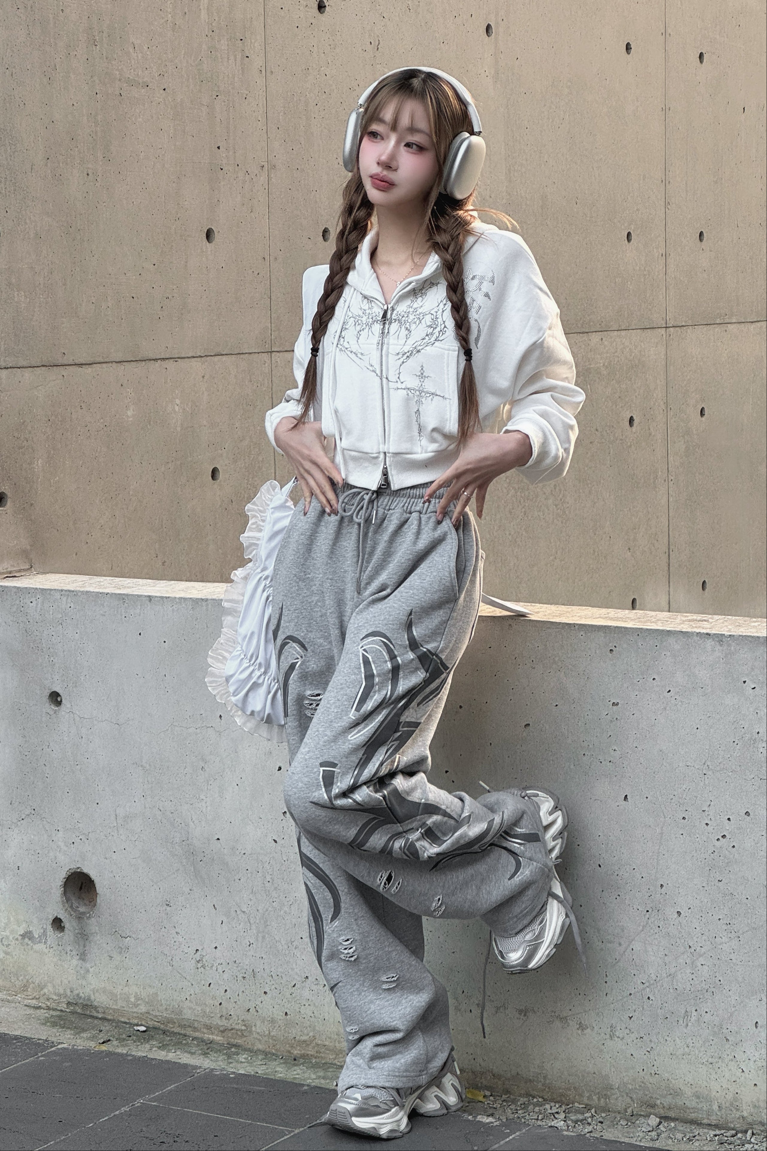 クロップドビジュープリントパーカー KSG20934