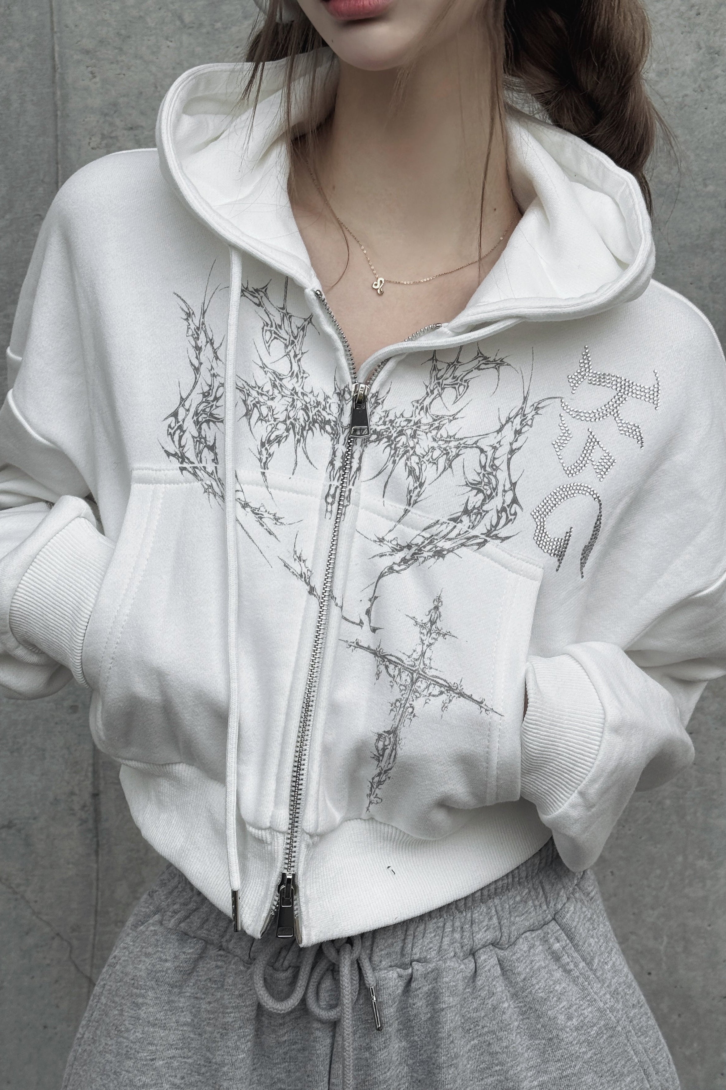 クロップドビジュープリントパーカー KSG20934