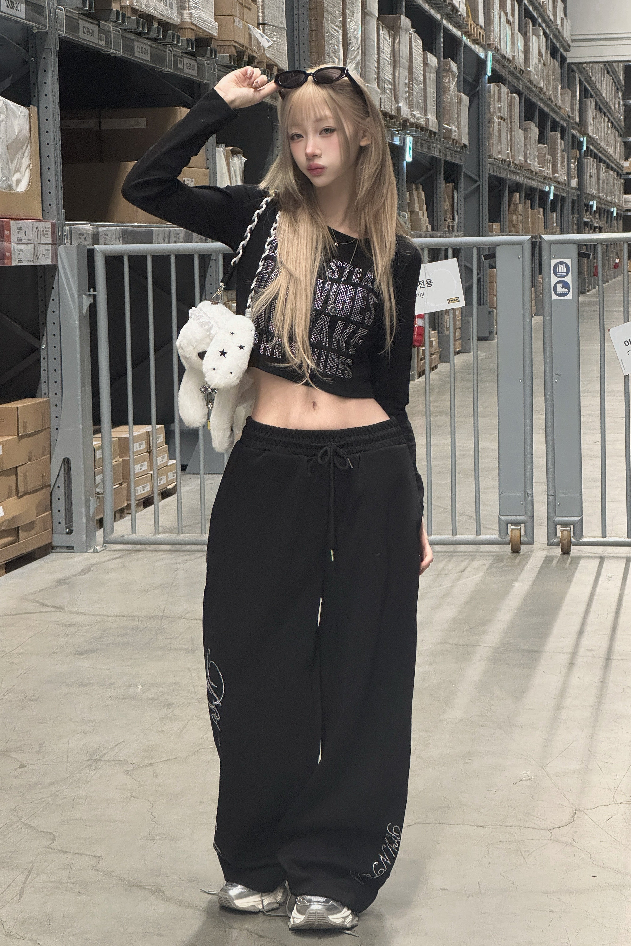 ラインストーンレタリングスウェットパンツ KSG19396