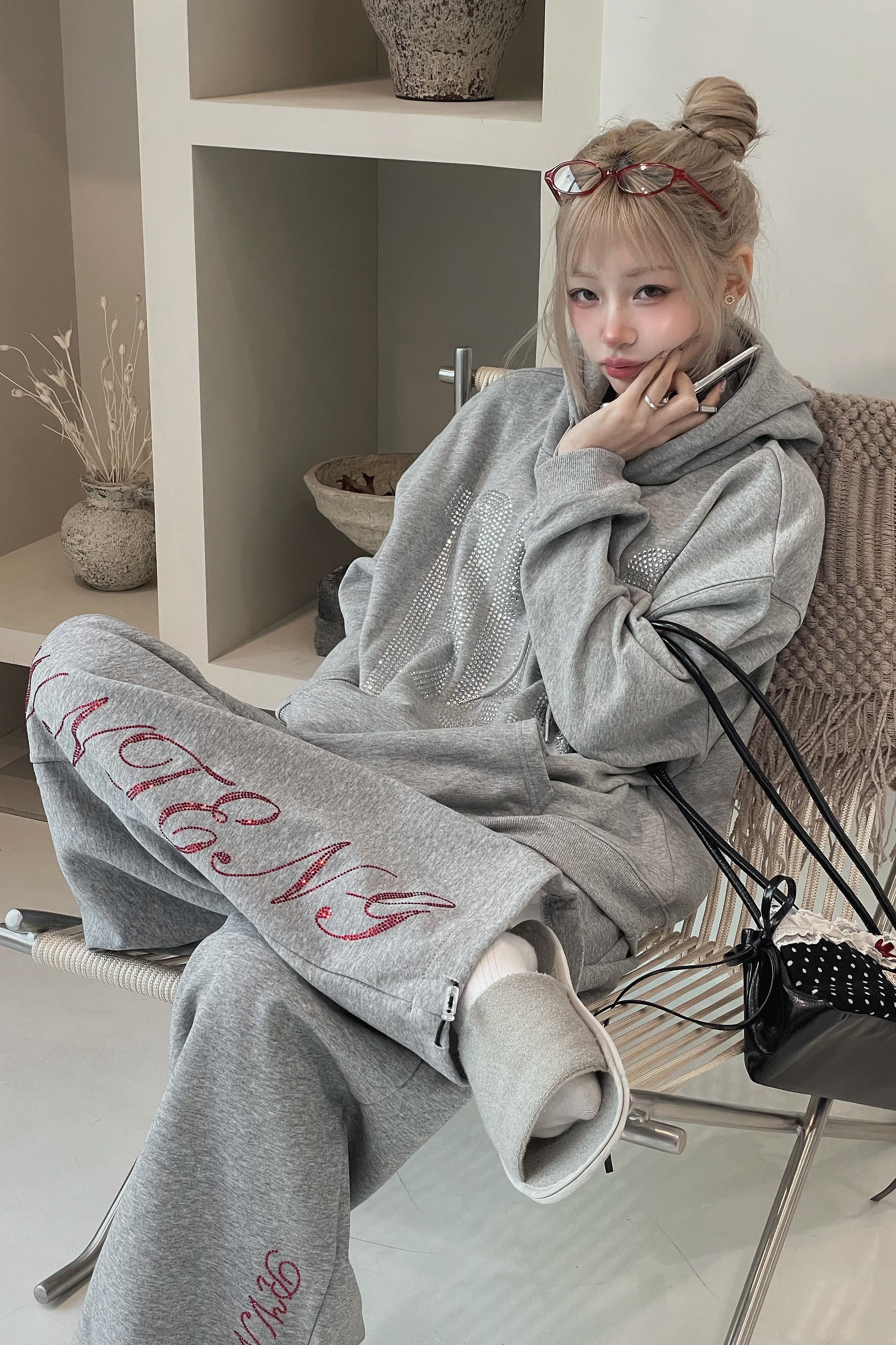 ラインストーンレタリングスウェットパンツ KSG19396