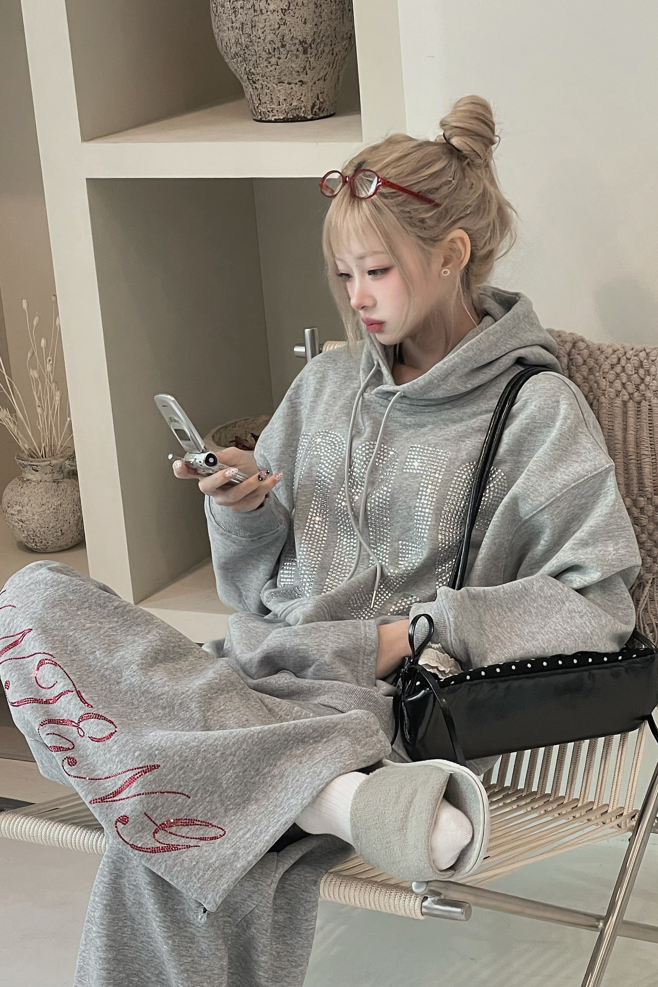 ラインストーンレタリングスウェットパンツ KSG19396