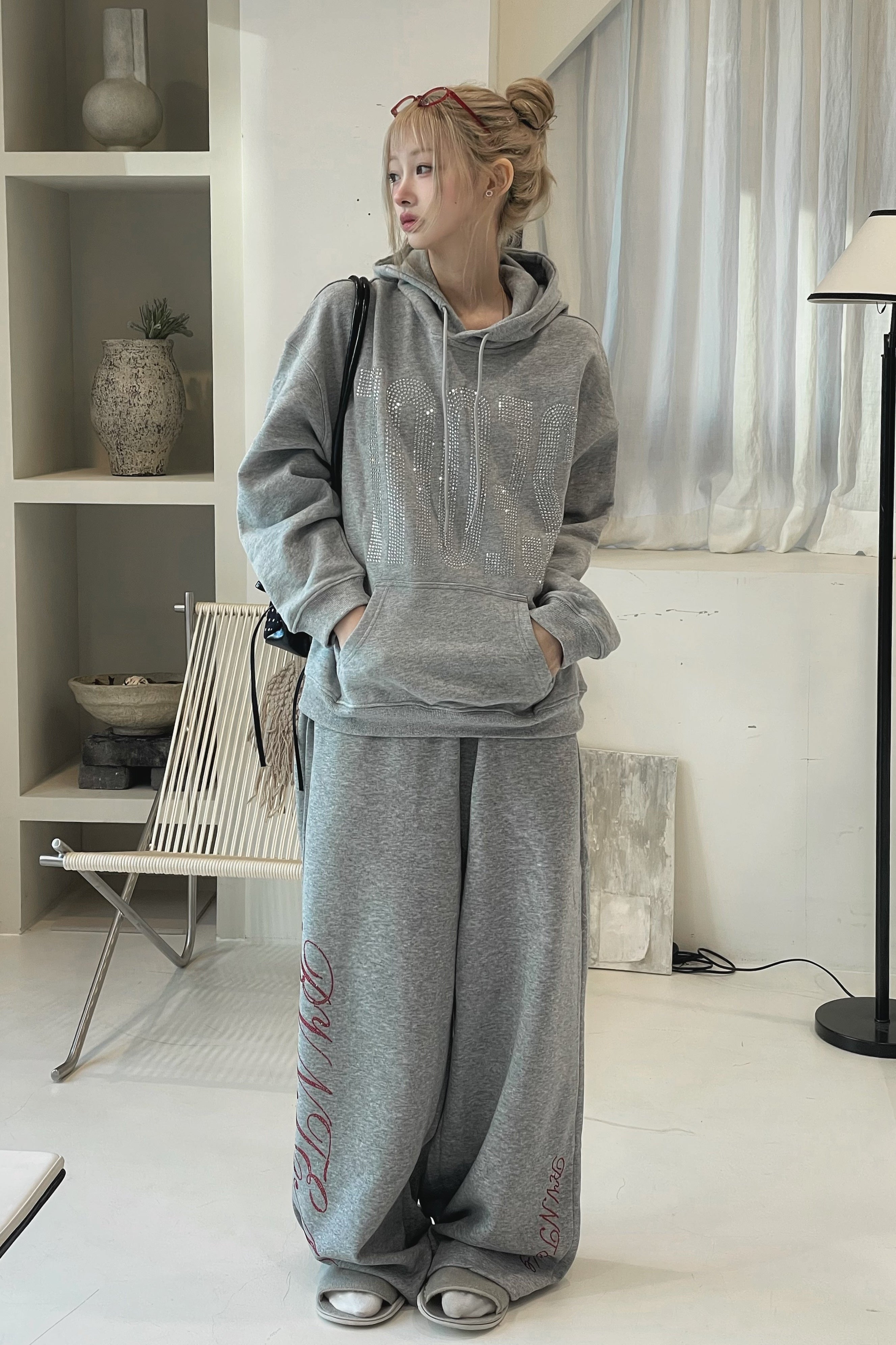 ラインストーンレタリングスウェットパンツ KSG19396