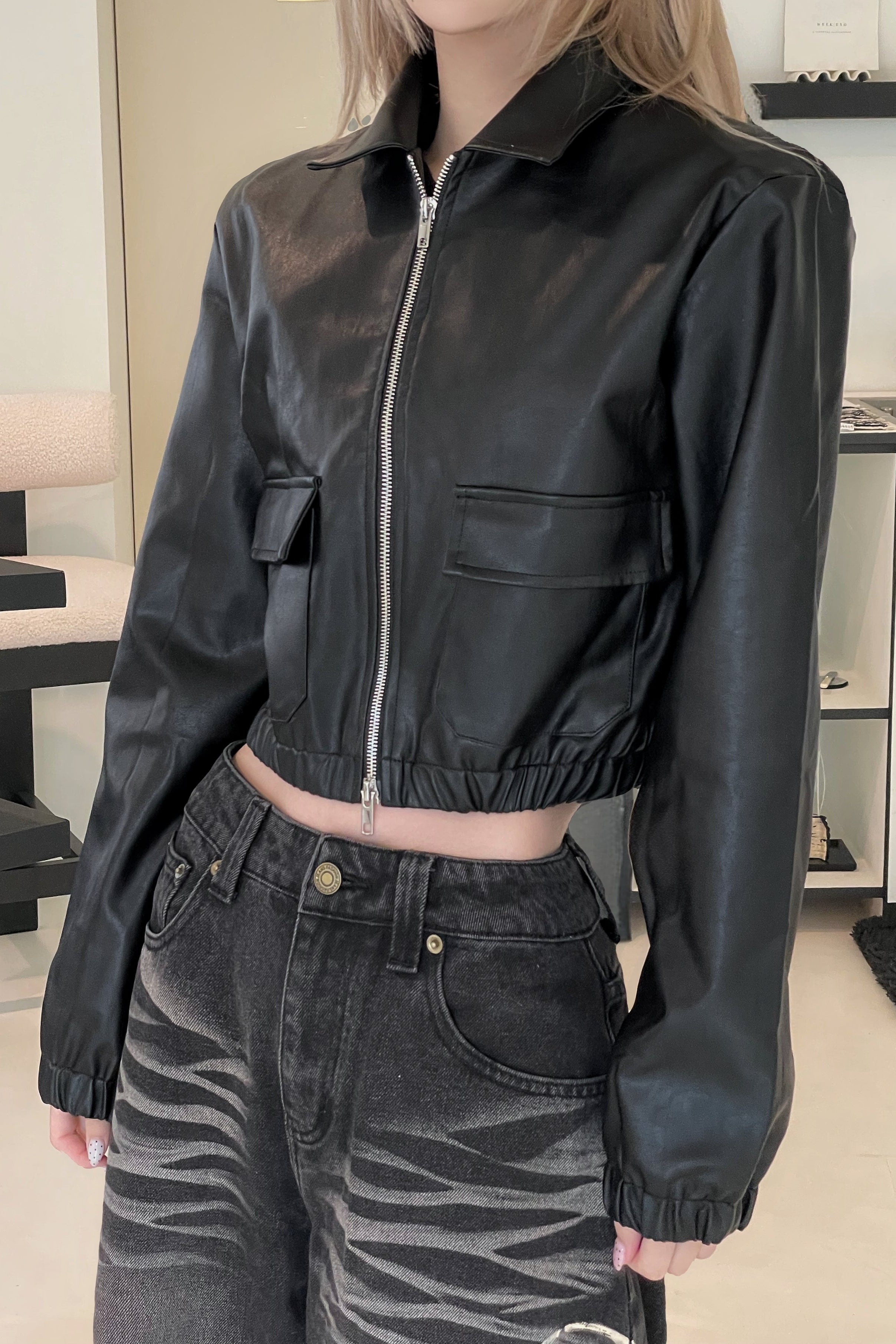 wing leather cropped jacket KSG30103