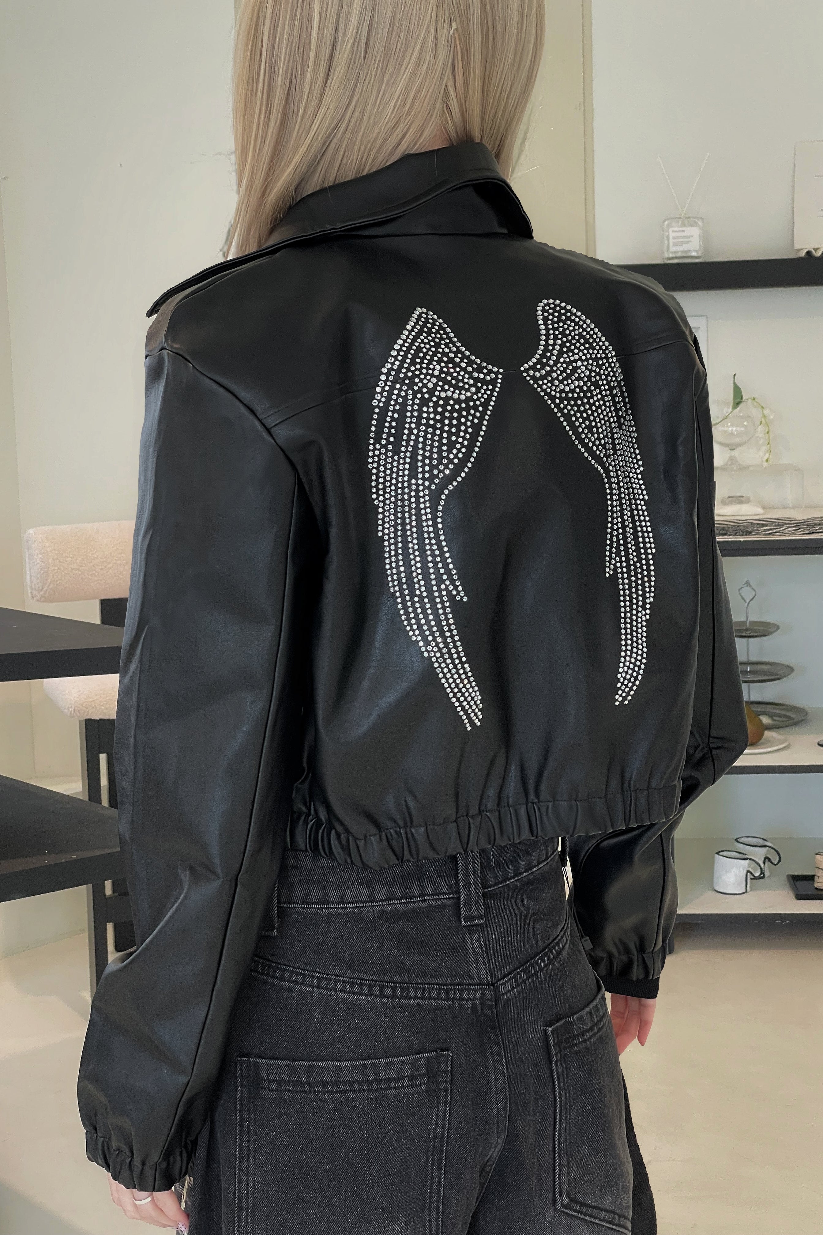 wing leather cropped jacket KSG30103