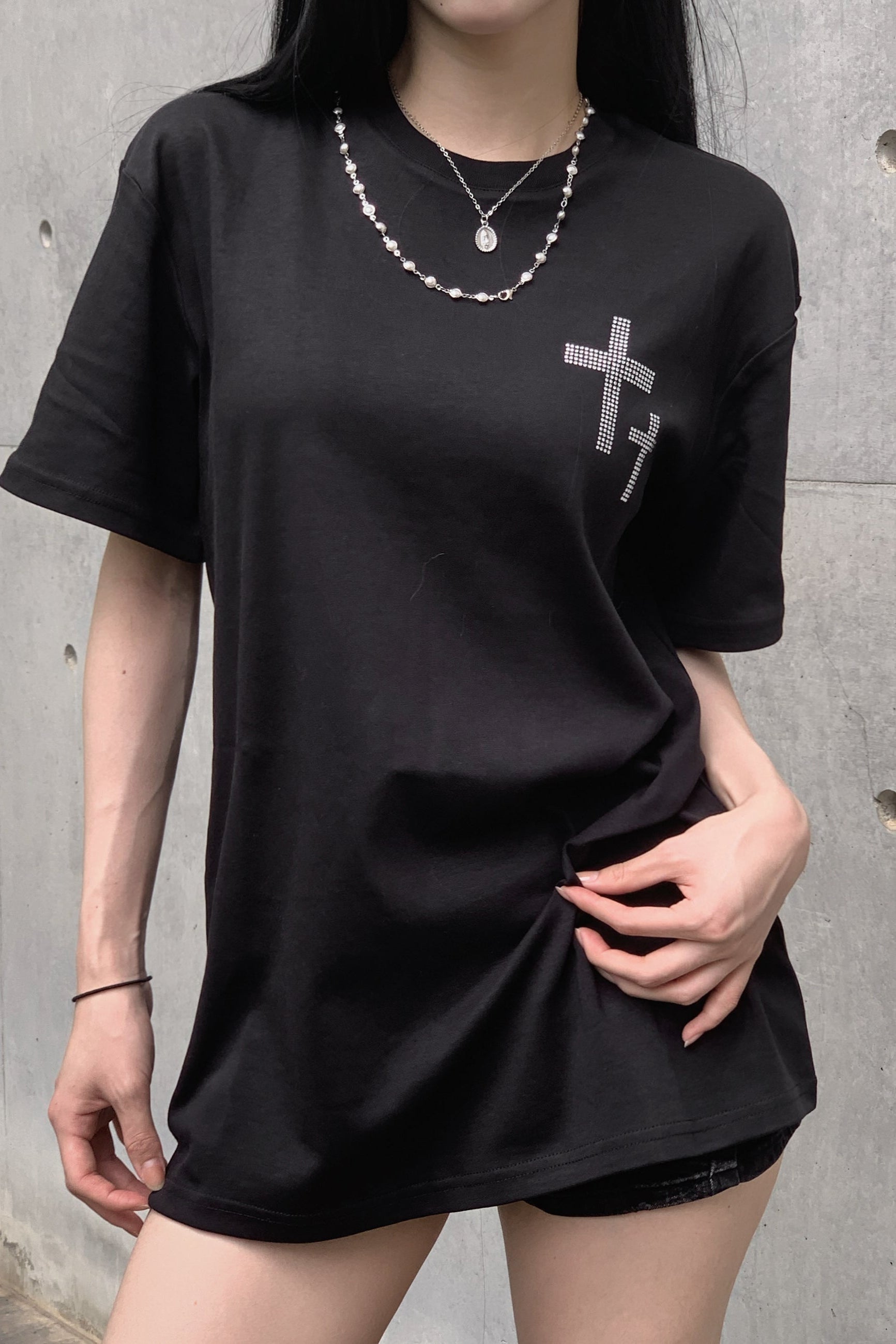 バックレタリングビジューTシャツ KSG21293