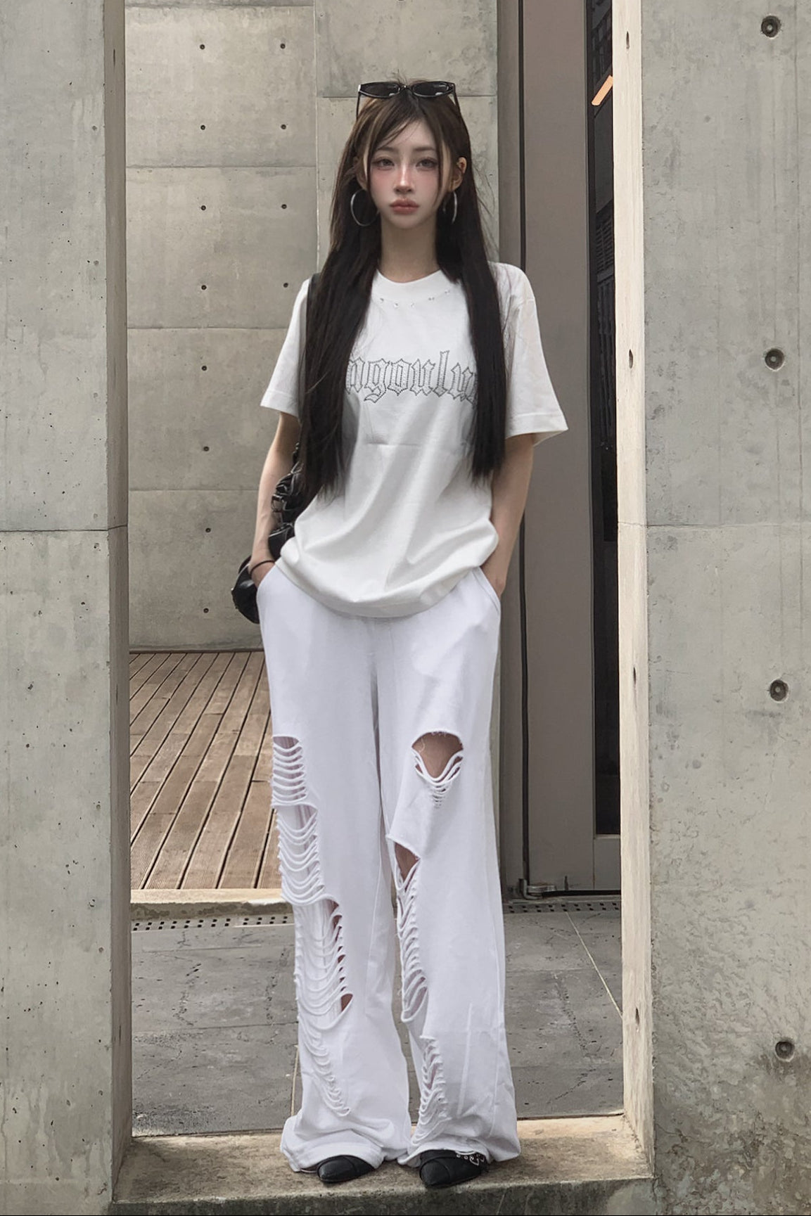オーバーダブルラインストーンTシャツ KSG21344