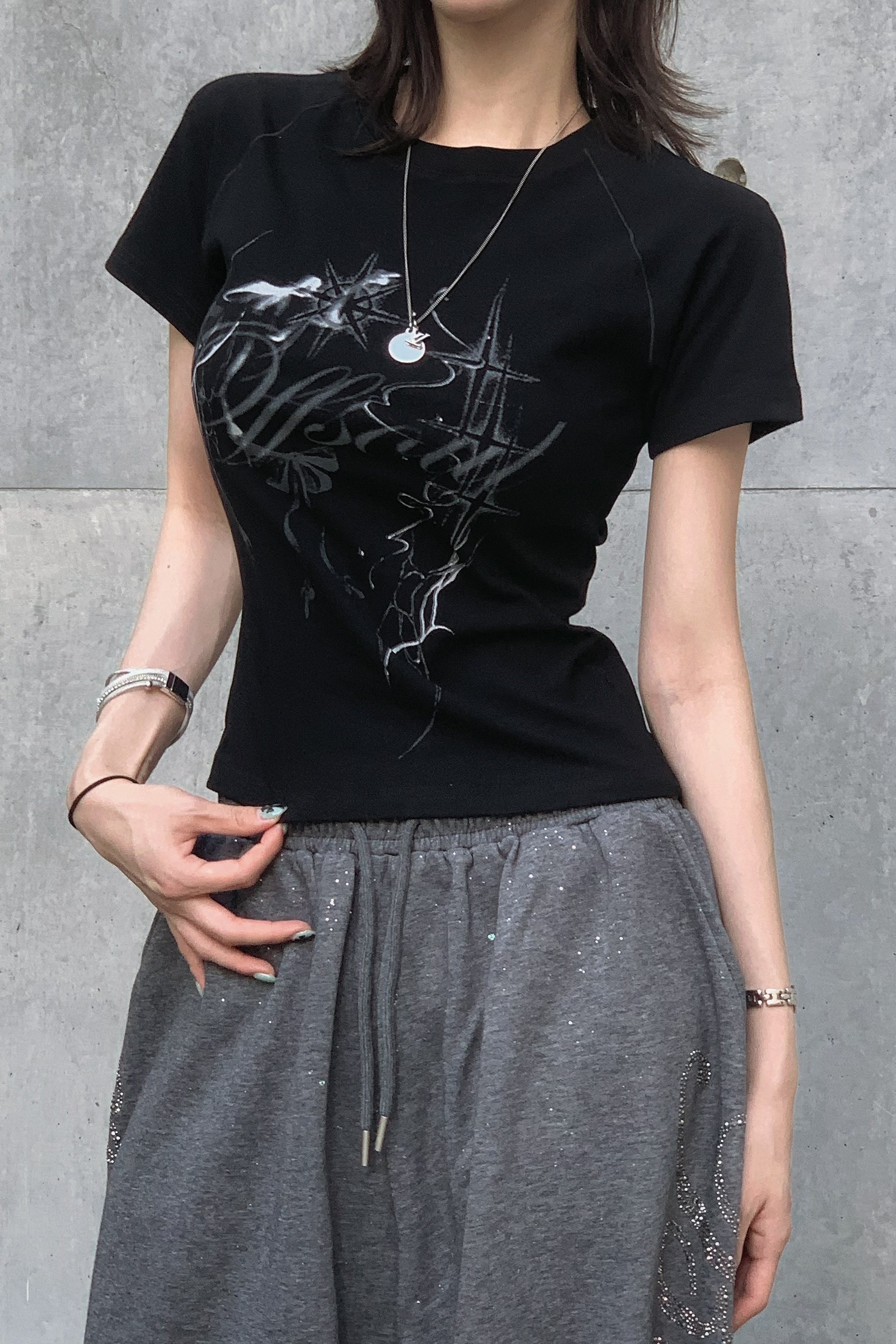 クロップドスタープリントTシャツ KSG21246
