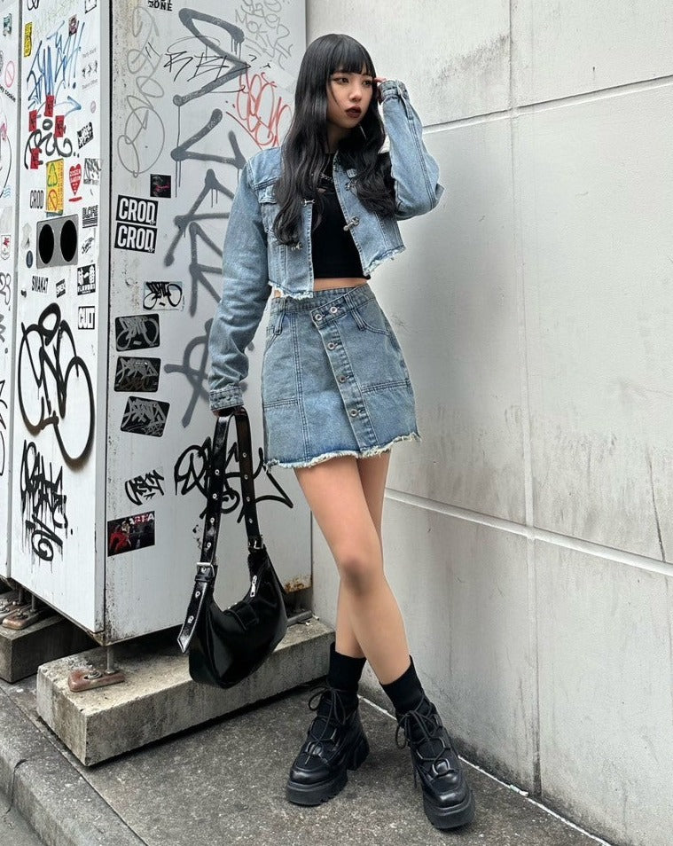 デニムジャケットセットアップ KSG17489 | 韓国ストリートファッション 