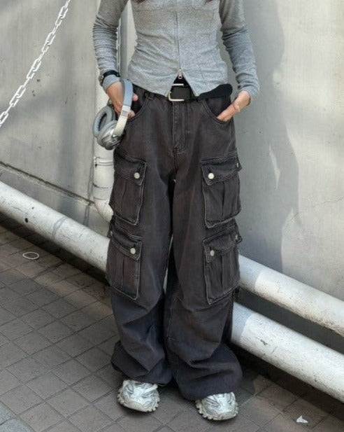 ロングレングスカーゴデニム KSG18982 | 韓国ストリートファッション 