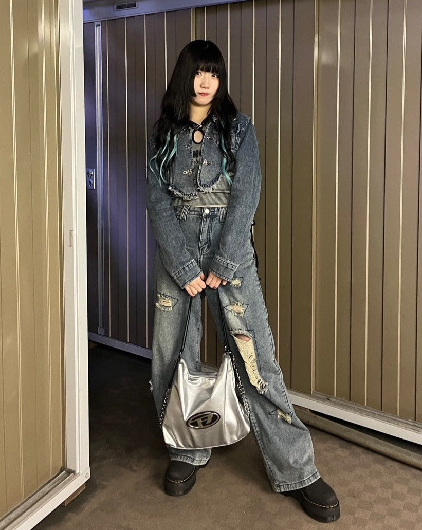 trend denim setup KSG14854 | 韓国ストリートファッションレディース 