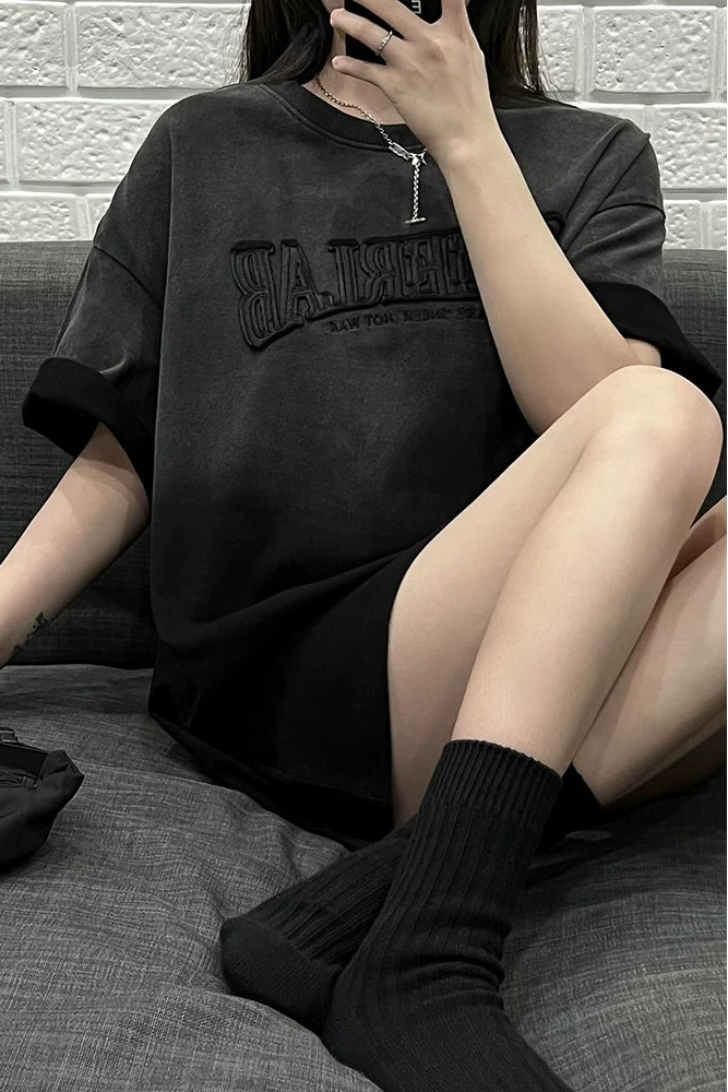 ブラックウォッシュレタリングTシャツ KSG21244