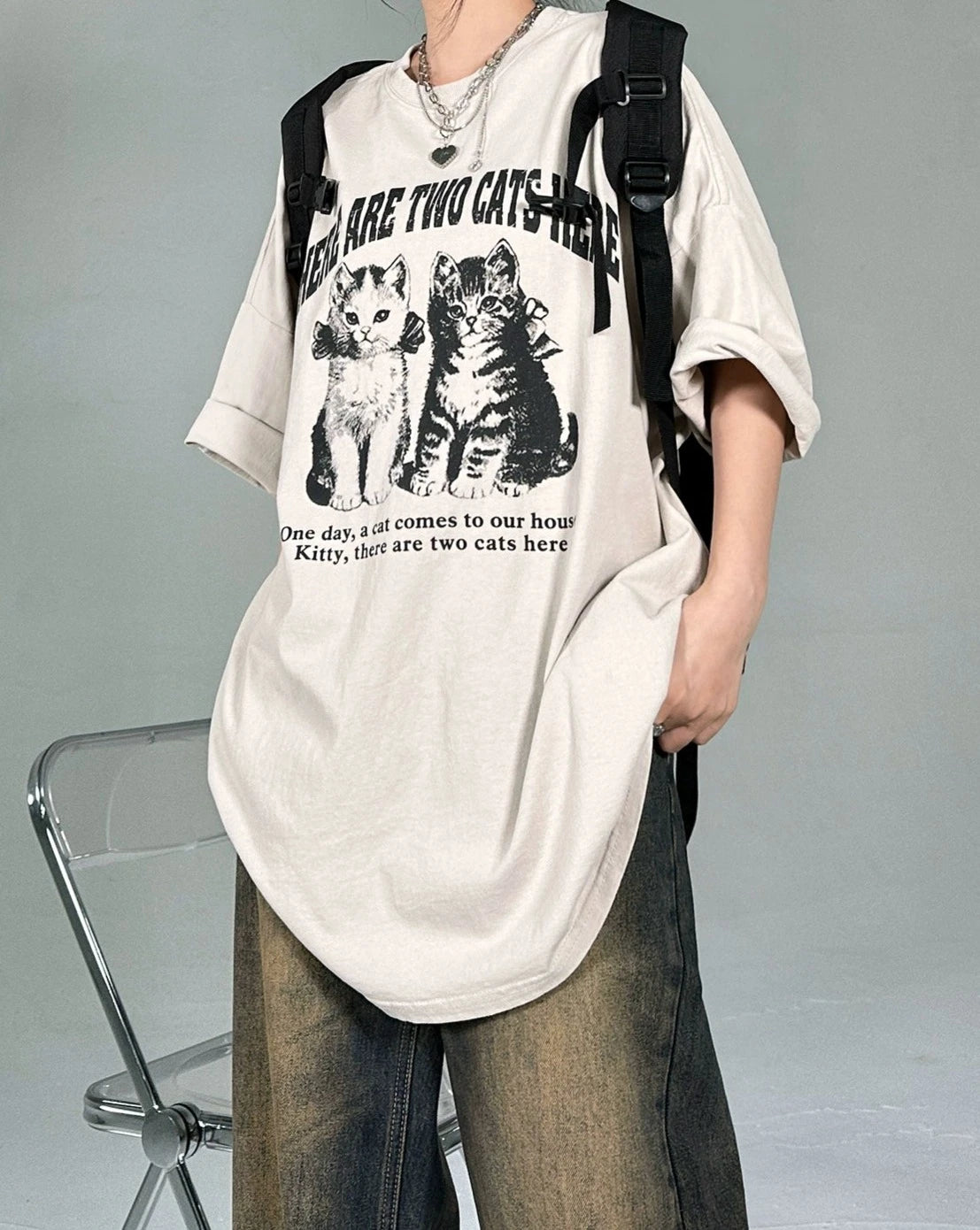 新作登場SALE新品 レア 1993年 ネコ 猫 キャット Cat ヴィンテージTシャツ Spilt MilkアメリカUSA フォト ONEITAホワイト ミルク アート 古着XLかわいい 丸首