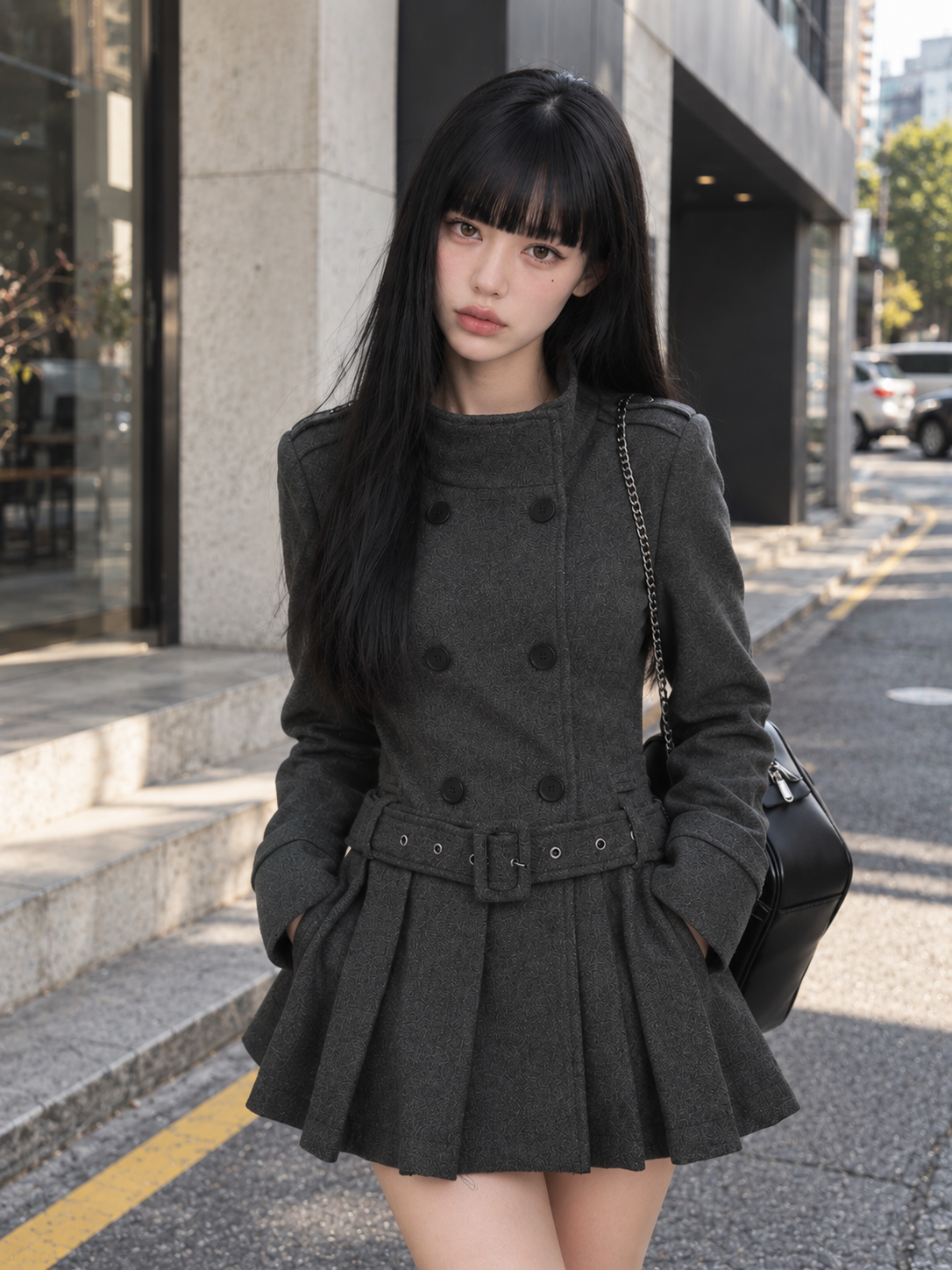 ダブルボタンプリーツコートワンピース KSG30132