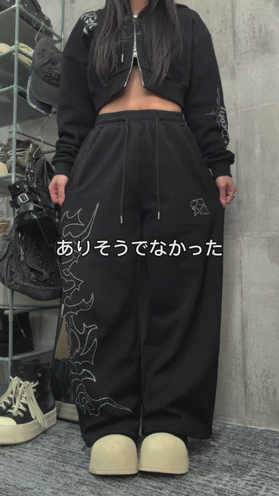 豪華刺繍90s希少  HILFGER スウェットカーゴパンツ B系 Dealivez Black Letter カーゴパンツ ALL刺繍 Backロゴ Wide ワイド