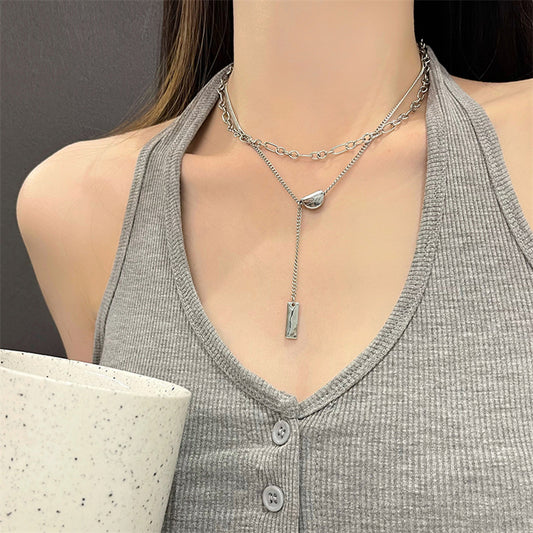 silver layered charm necklace KSG14968