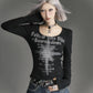 プリントブラック長袖Tシャツ KSG18554