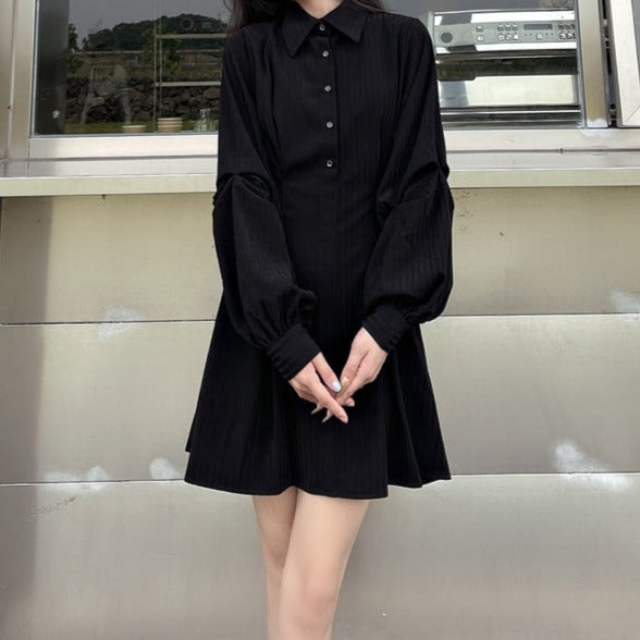 ブラックシャツミニワンピース KSG17148 | 韓国ストリートファッション
