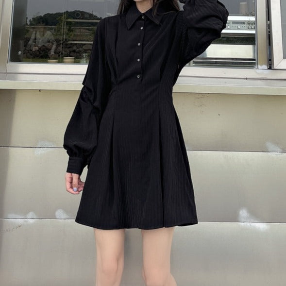 ブラックシャツミニワンピース KSG17148 | 韓国ストリートファッション ...