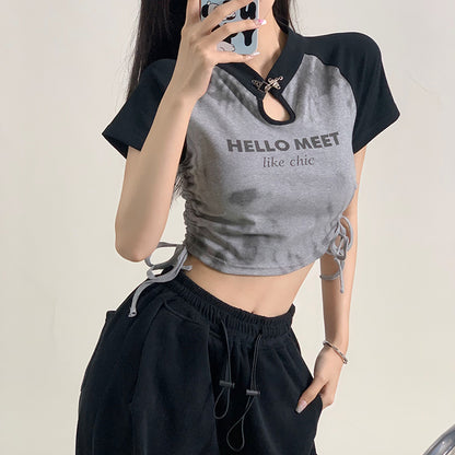 チャイナ風シャーリングクロップドTシャツ KSG17677