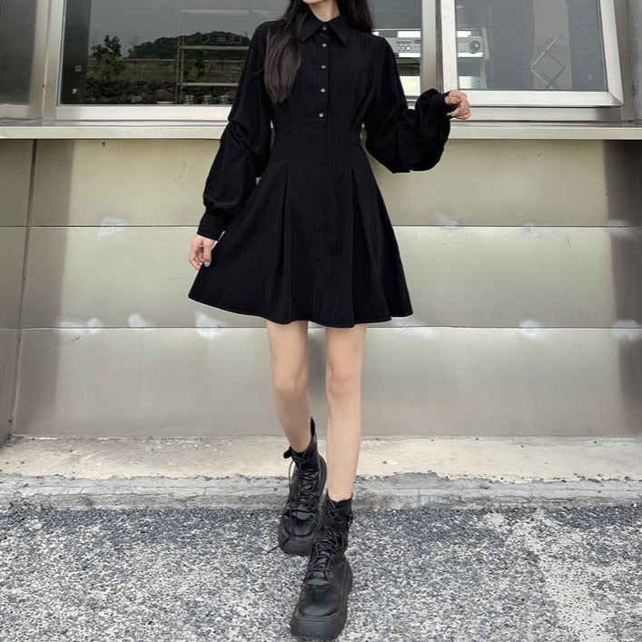 ブラックシャツミニワンピース KSG17148 | 韓国ストリートファッション ...