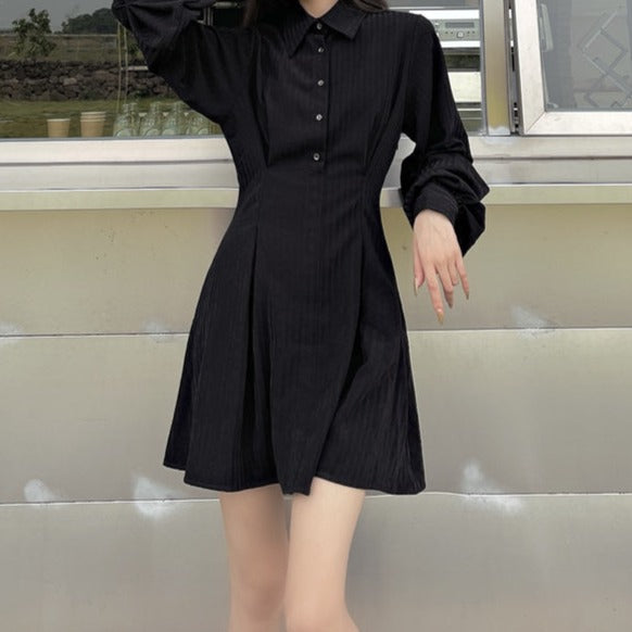 ブラックシャツミニワンピース KSG17148 | 韓国ストリートファッション 